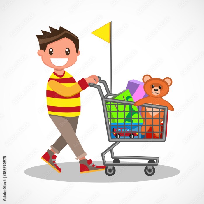 Vecteur Stock Happy boy with shopping. Young buyer with his shopping ... Buy refurbished phones